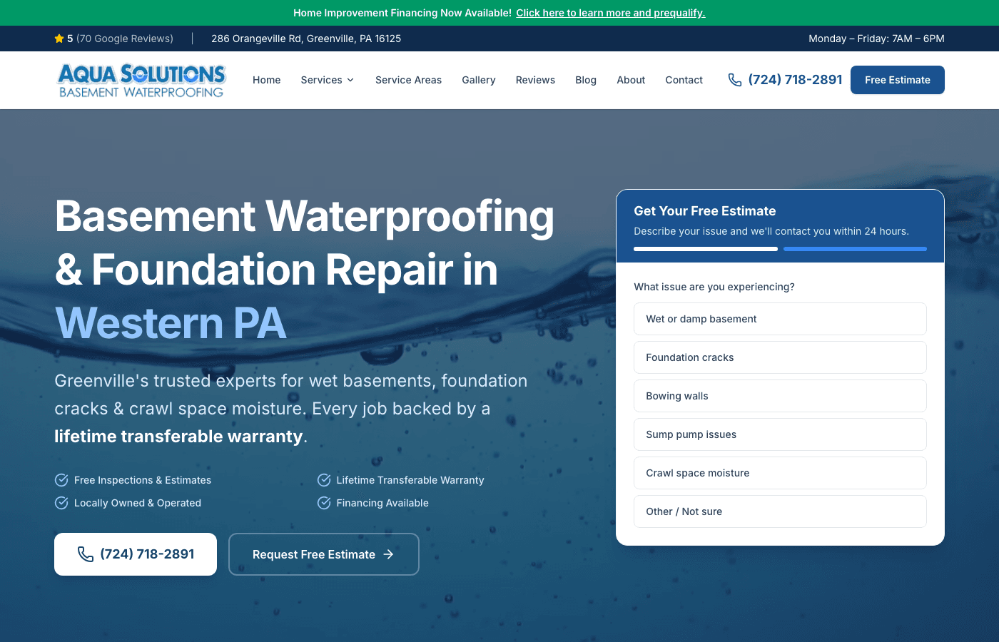 Aqua Solutions Basement Waterproofing website